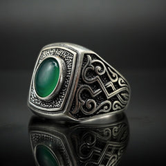 GREEN AGATE HANDMADE 925 STERLING SILVER RING FOR MEN