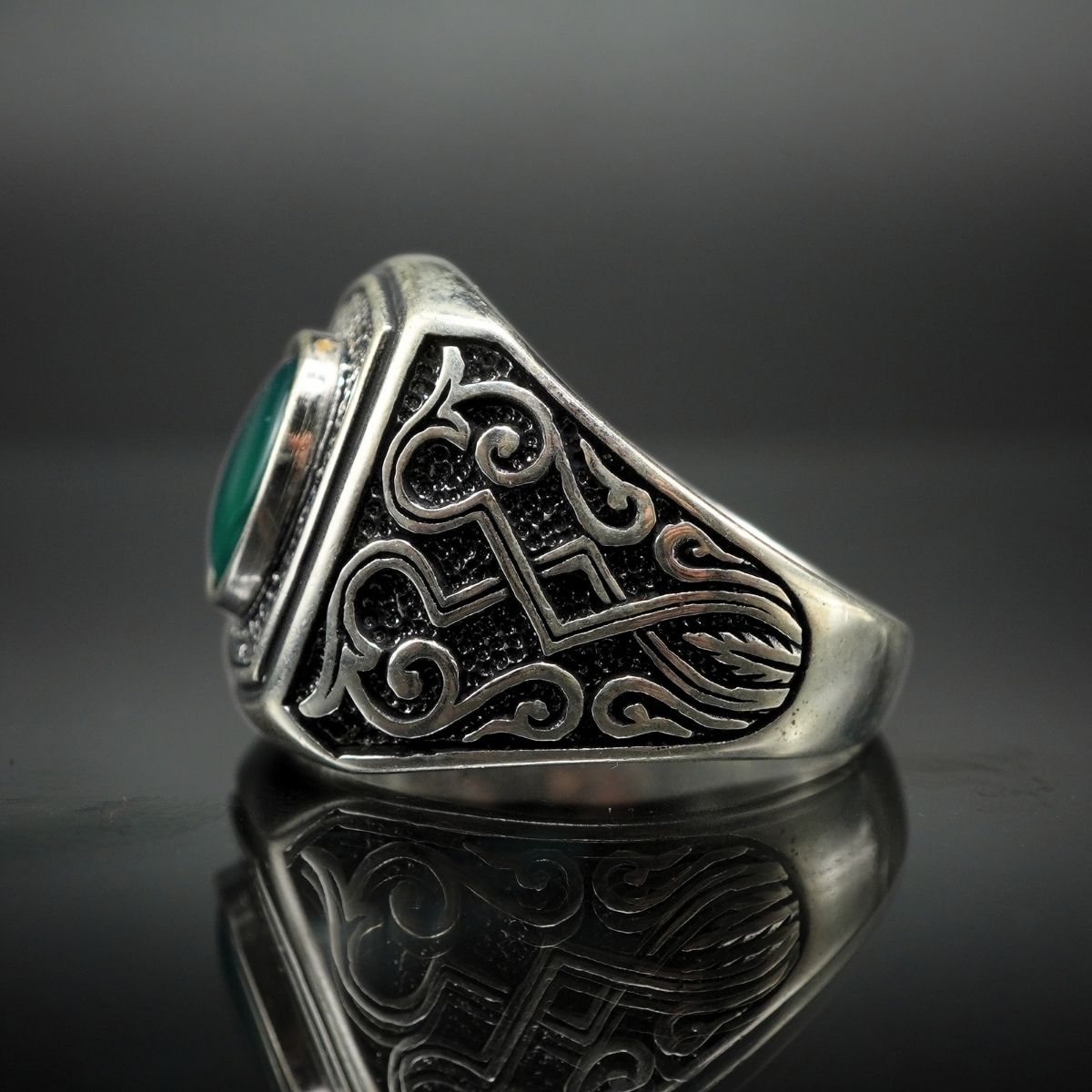 GREEN AGATE HANDMADE SILVER RING FOR MEN