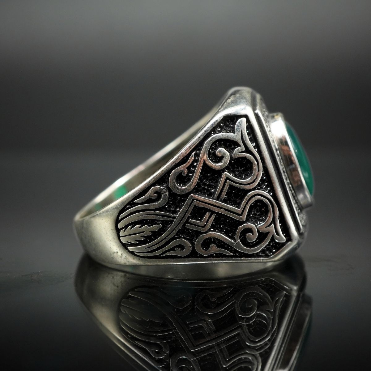 GREEN AGATE HANDMADE SILVER RING FOR MEN