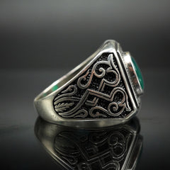 GREEN AGATE HANDMADE SILVER RING FOR MEN