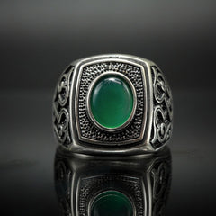 GREEN AGATE HANDMADE SILVER RING FOR MEN