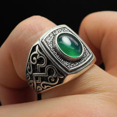 GREEN AGATE HANDMADE SILVER RING FOR MEN
