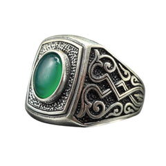 GREEN AGATE HANDMADE SILVER RING FOR MEN