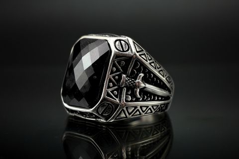 black onyx gemstone 925 sterling silver ring for men