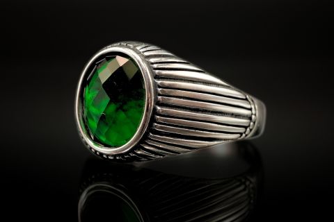 silver green emerald gemstone 925 sterling silver ring