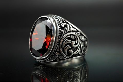turkish handmade vintage red ruby gemstone 925 sterling silver ring
