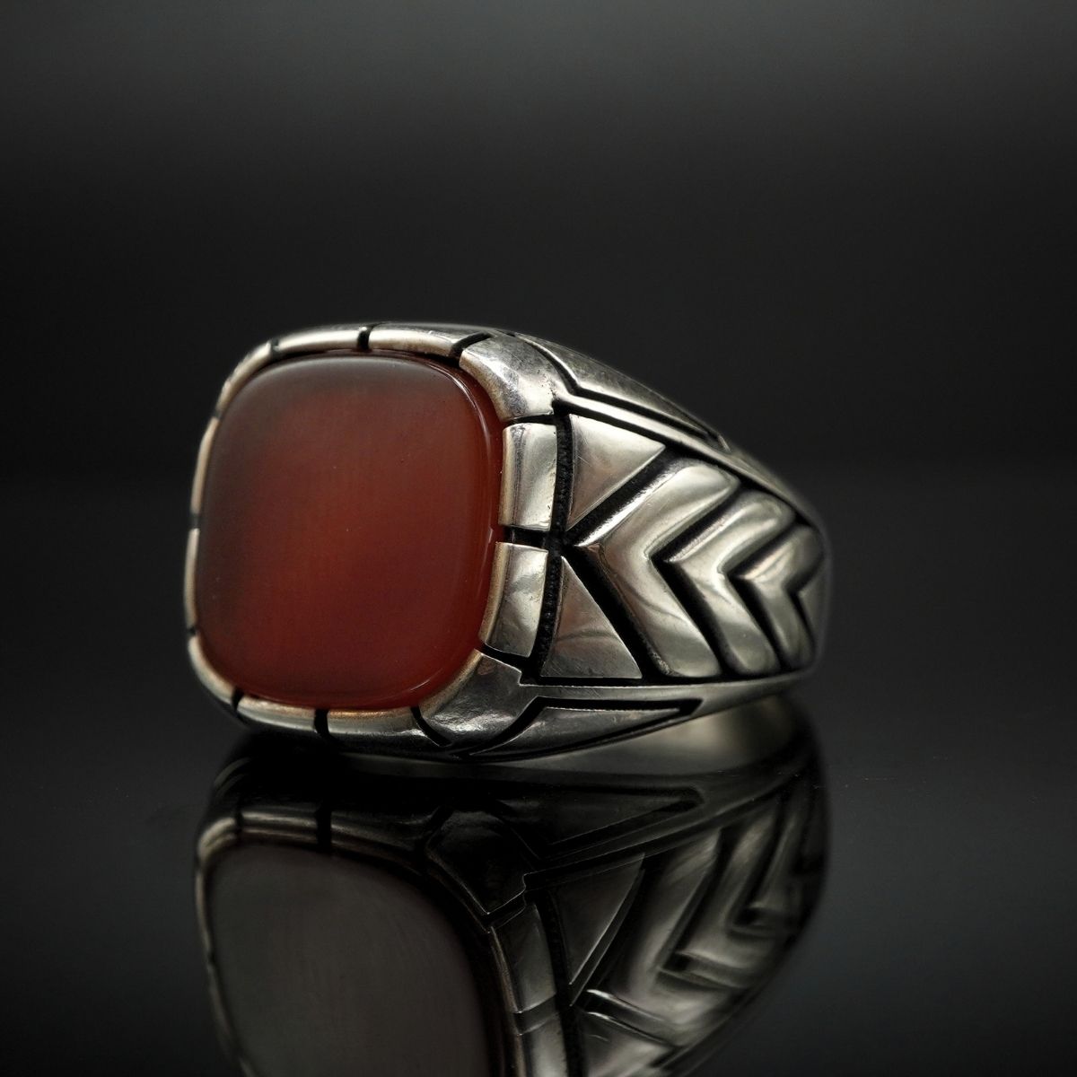 Mens Chevron Signet Ring in Silver