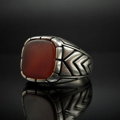 Mens Chevron Signet Ring in Silver