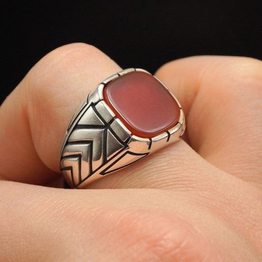 Mens Chevron Signet Ring in Silver