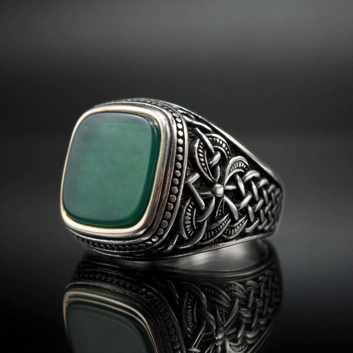 GREEN AGATE RING 925 STERLING SILVER HANDMADE