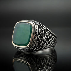 GREEN AGATE RING 925 STERLING SILVER HANDMADE