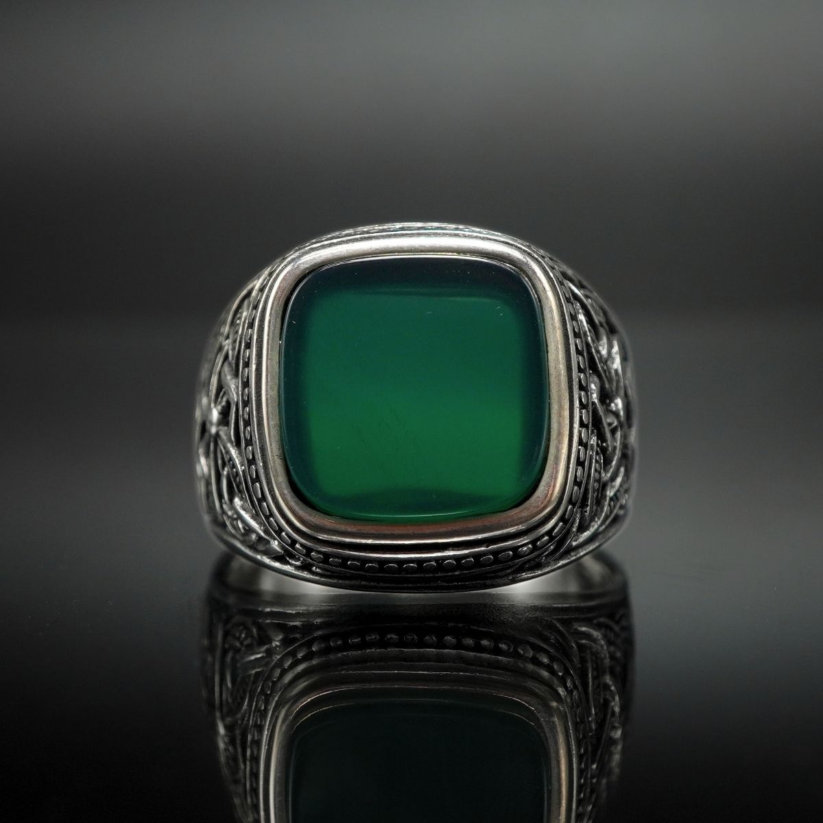 GREEN AGATE 925 STERLING SILVER RING - FROM TURKEY