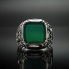 GREEN AGATE 925 STERLING SILVER RING - FROM TURKEY