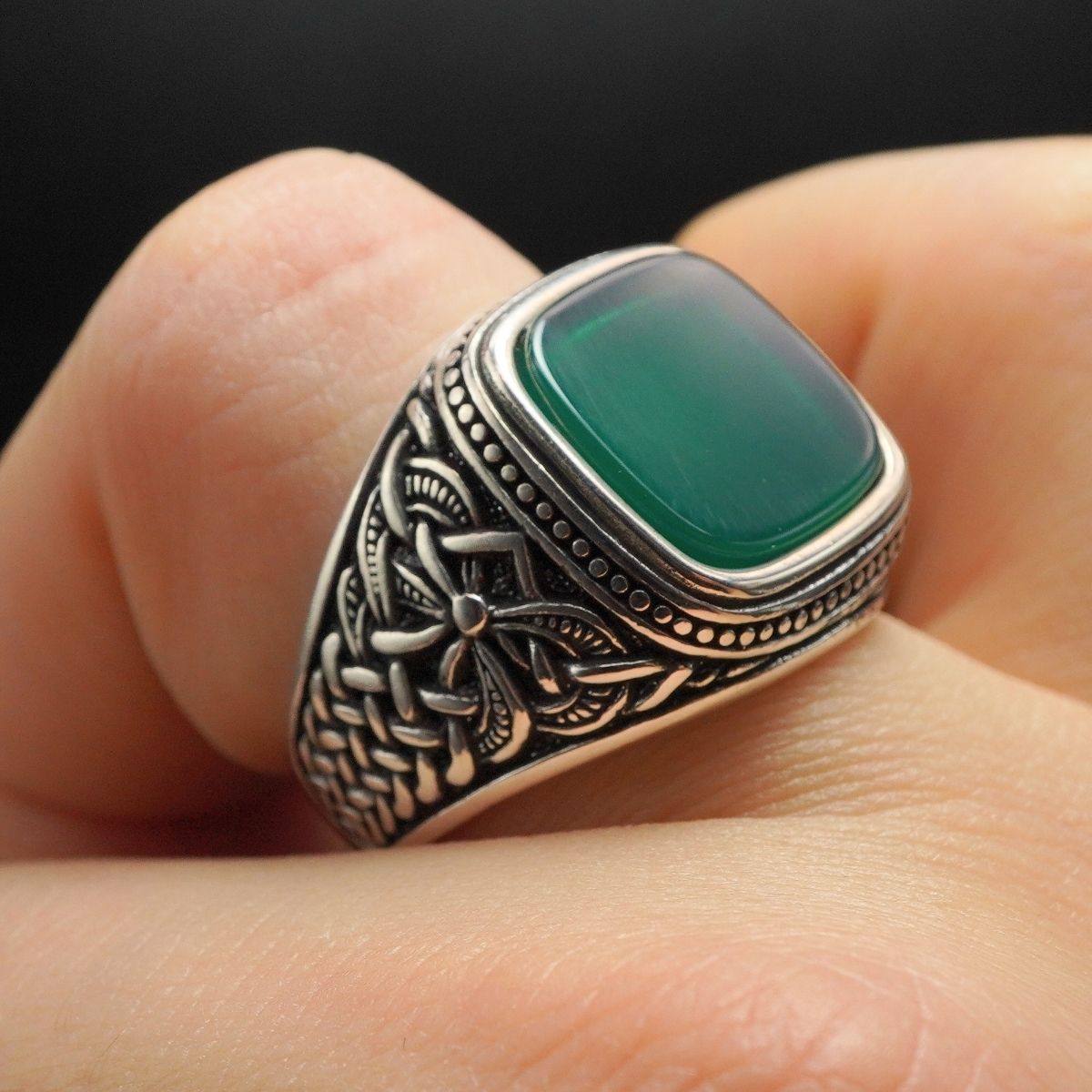 GREEN AGATE 925 STERLING SILVER RING - FROM TURKEY