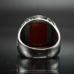 HANDMADE SILVER MEN RING IN 925 SILVER RED AGATE