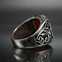 HANDMADE SILVER MEN RING IN 925 SILVER RED AGATE