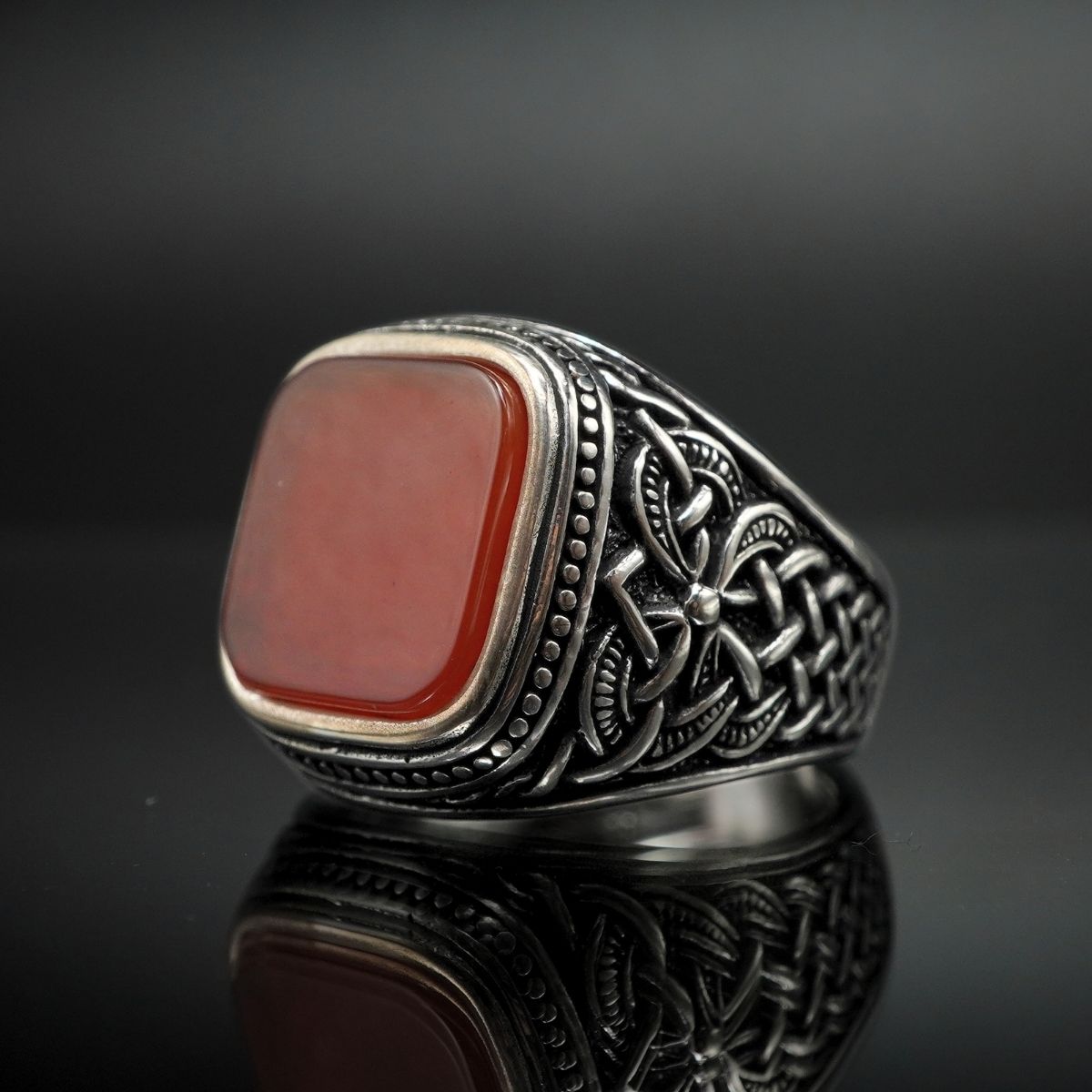 RED AGATE 925 STERLING SILVER HANDMADE RING FOR MEN