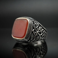 RED AGATE RING 925 STERLING SILVER HANDMADE