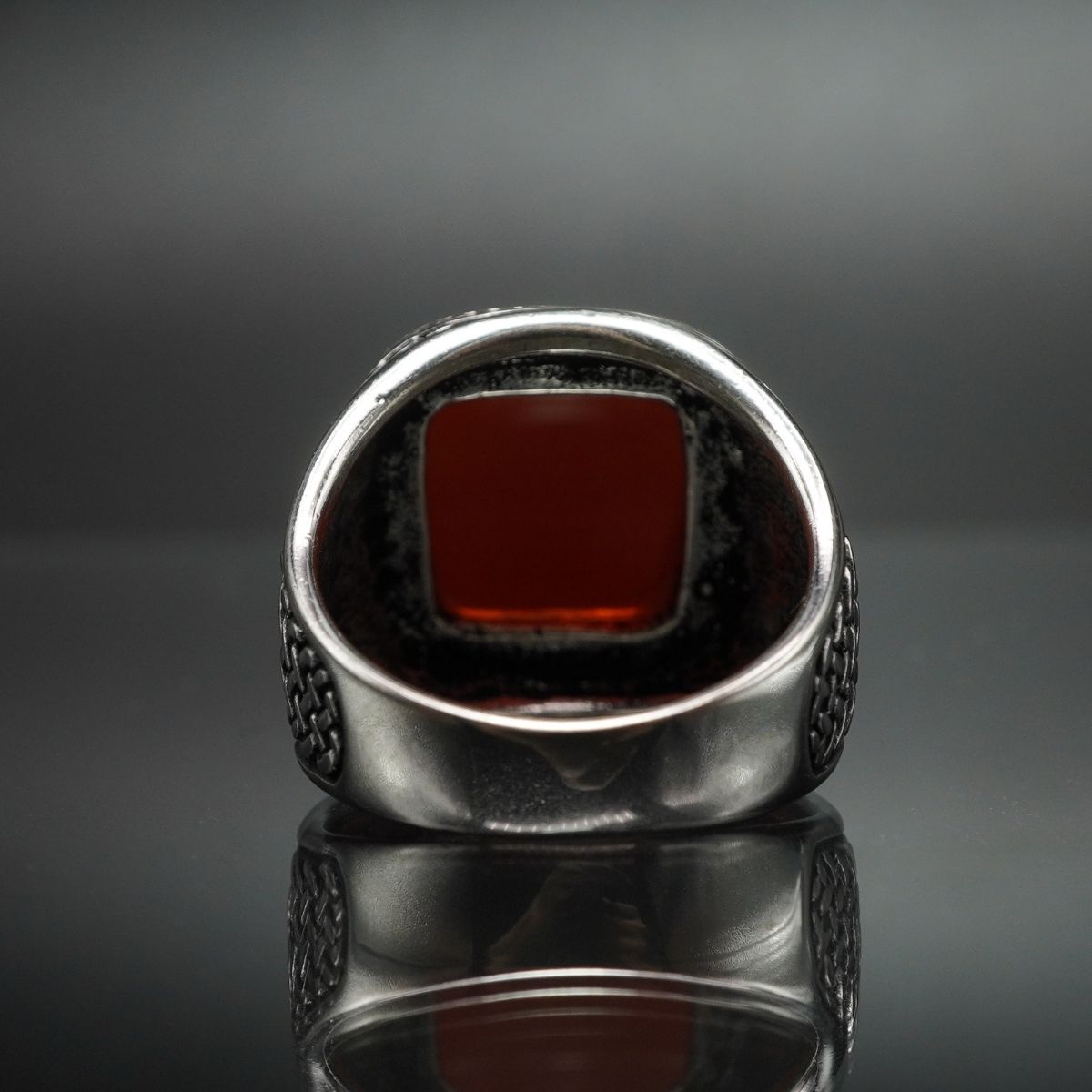 TURKISH HANDMADE SILVER RING FOR MEN IN RED AGATE