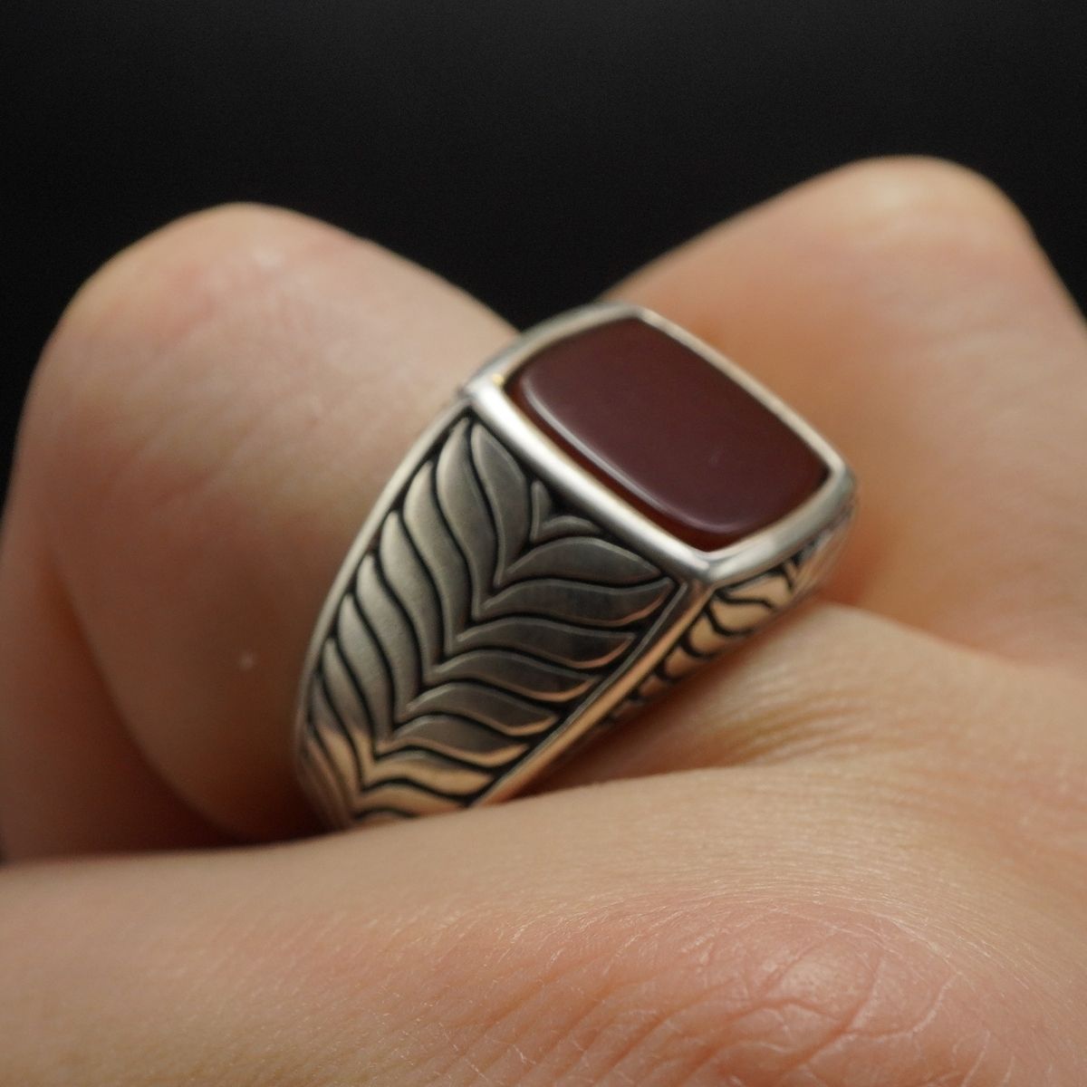 RED AGATE STONE 925 STERLING SILVER HANDMADE RING FOR MEN