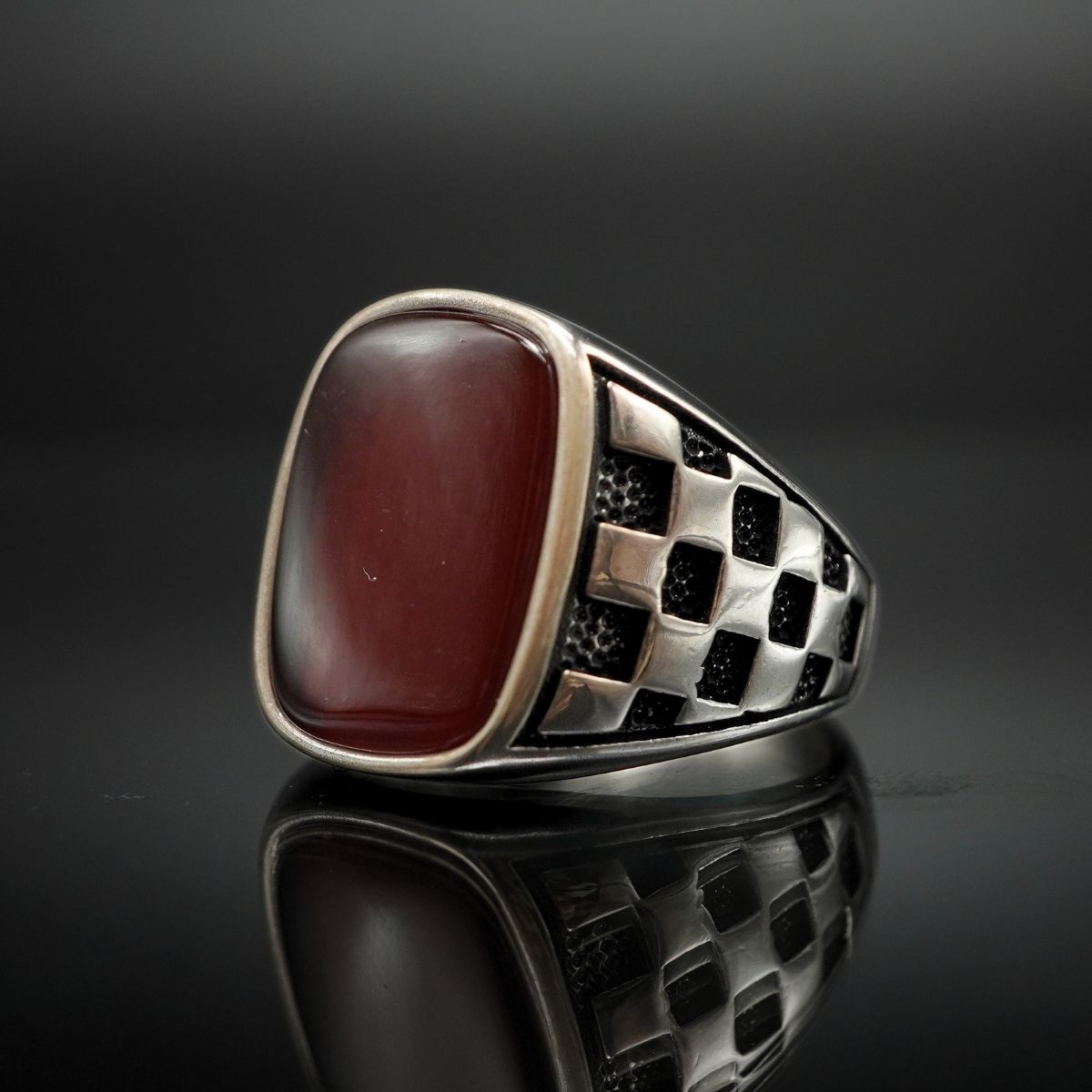 Red Agate Silver Ring