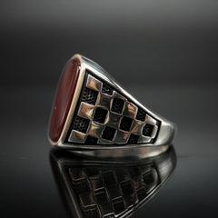Red Agate Silver Ring