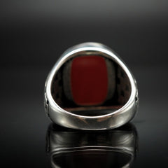 Red Agate Silver Ring