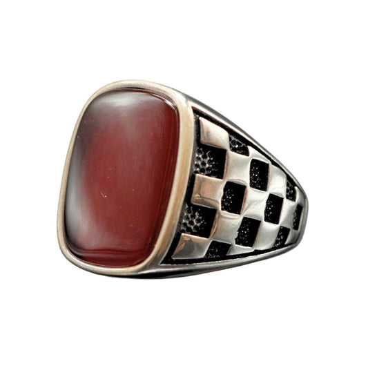Red Agate Silver Ring