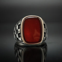Red Agate Silver Ring