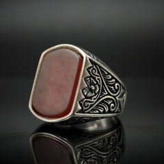 RED AGATE GEMSTONE 925 STERLING SILVER HANDMADE RING