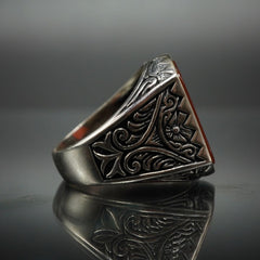 RED AGATE HANDMADE MEN RING IN 925 STERLING SILVER