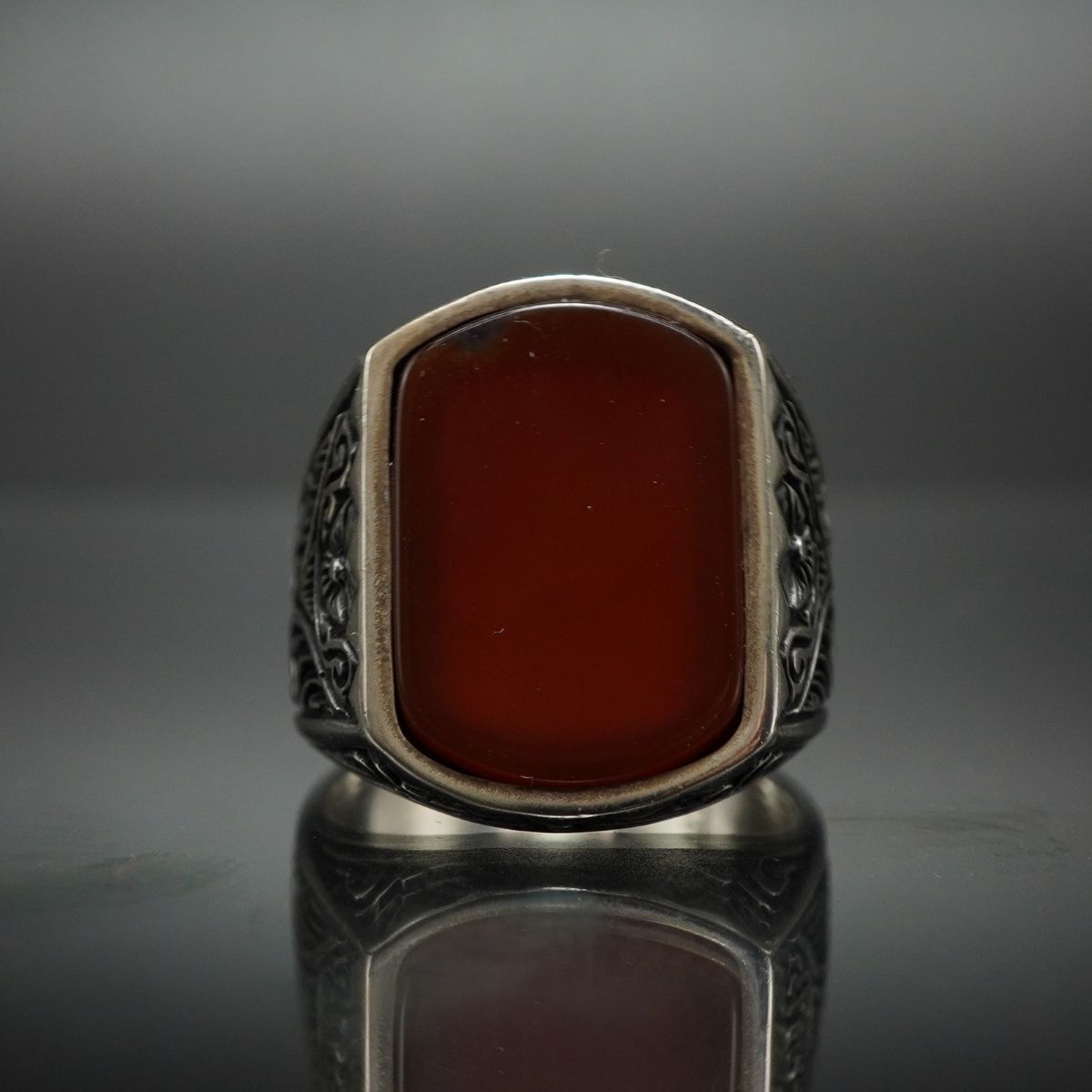 RED AGATE HANDMADE MEN RING IN 925 STERLING SILVER