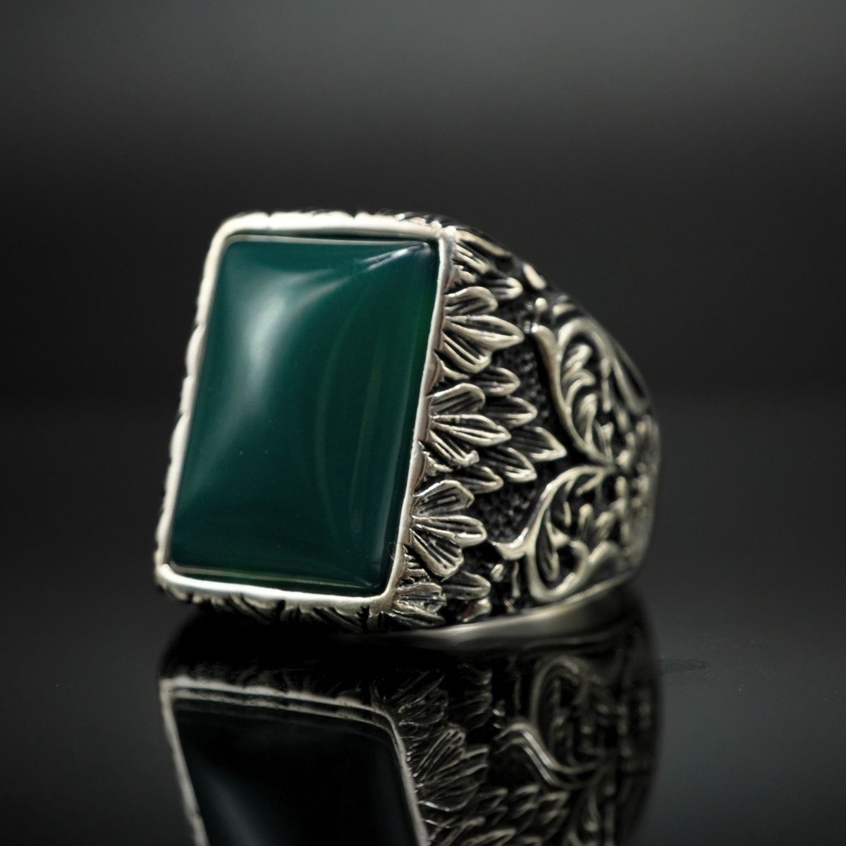 HANDMADE 925 STERLING SILVER GREEN AGATE GEMSTONE RING