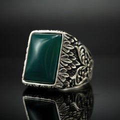 HANDMADE 925 STERLING SILVER GREEN AGATE GEMSTONE RING