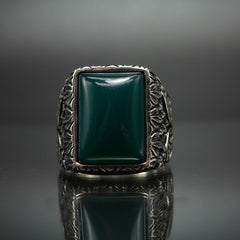GREEN AGATE 925 STERLING SILVER RING