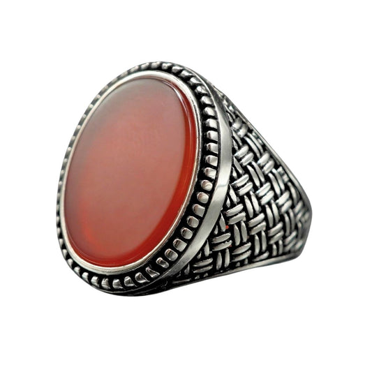 HANDMADE 925 STERLING SILVER OVAL AGATE RING FOR MEN