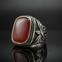 AGATE SILVER HANDMADE RING FOR MEN 