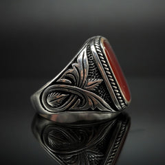 AGATE SILVER HANDMADE RING FOR MEN 