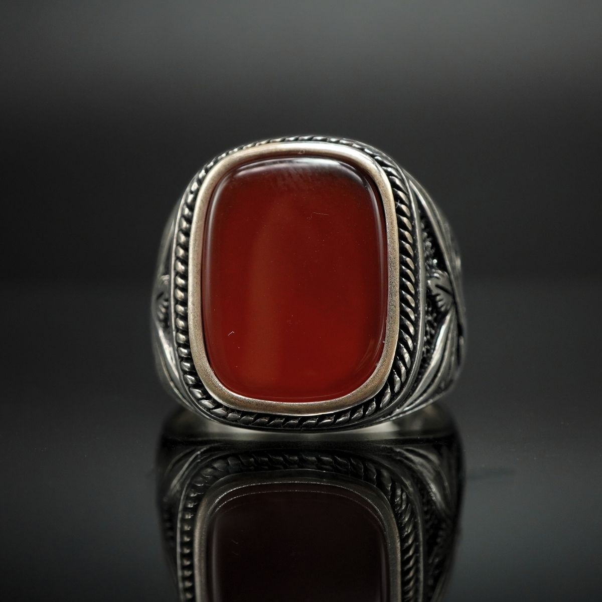 AGATE SILVER HANDMADE RING FOR MEN 