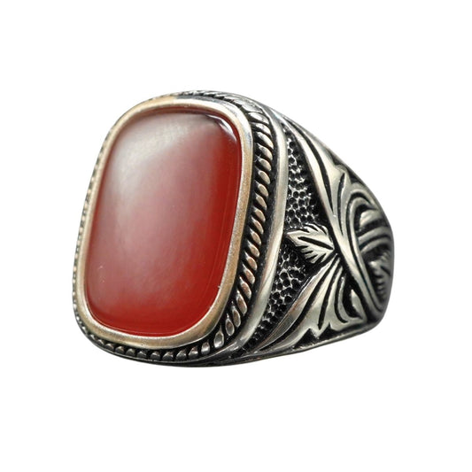 AGATE SILVER HANDMADE RING FOR MEN 