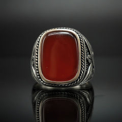 AGATE SILVER HANDMADE RING FOR MEN 