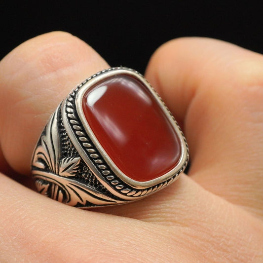 AGATE SILVER HANDMADE RING FOR MEN 
