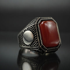 CLASSIC AGATE GEMSTONE 925 STERLING SILVER RING FOR MEN
