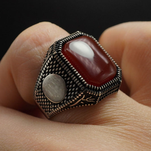 CLASSIC AGATE GEMSTONE 925 STERLING SILVER RING FOR MEN