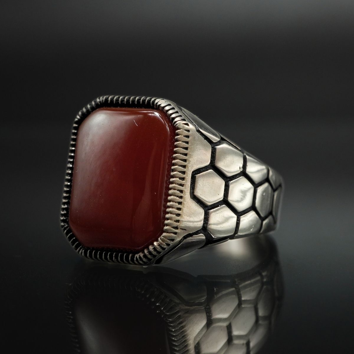 RED GEMSTONE 925 STERLING SILVER HANDMADE RING FOR MEN