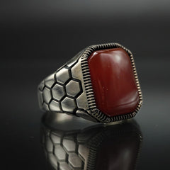 RED GEMSTONE 925 STERLING SILVER HANDMADE RING FOR MEN
