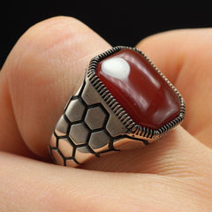 RED GEMSTONE 925 STERLING SILVER HANDMADE RING FOR MEN