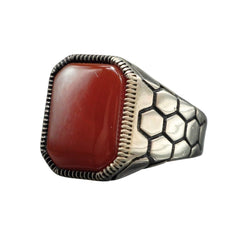 RED GEMSTONE 925 STERLING SILVER HANDMADE RING FOR MEN