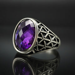 AMETHYST HANDMADE 925 STERLING SILVER RING