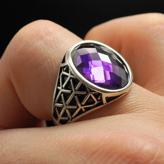 AMETHYST 925 STERLING SILVER HANDMADE RING FOR MEN